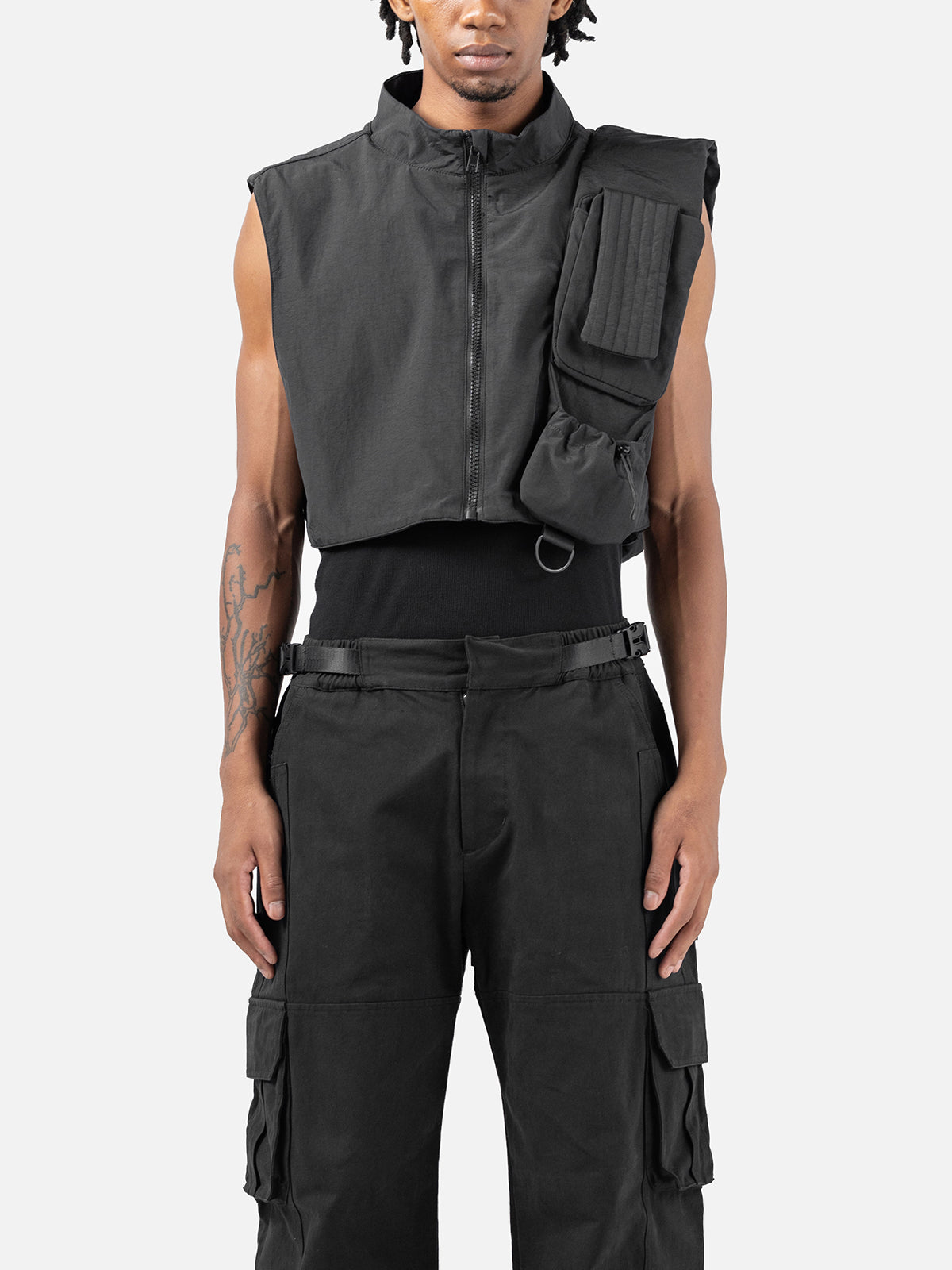 Cropped Utility Vest - Black | Blacktailor